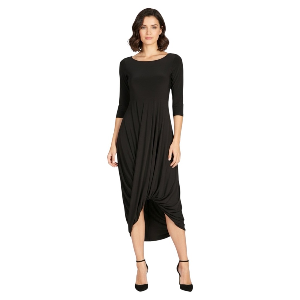 Joseph Ribkoff Long Sleeve Midi Dress Size 8‎ US Black Cocoon Style 32025